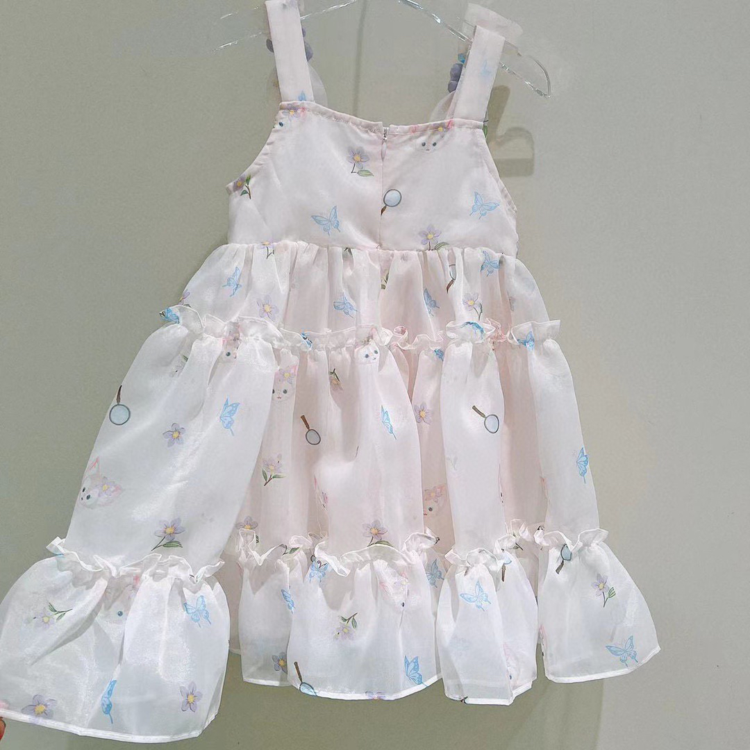 Kids Girls Chiffon suspender Dresses Summer Baby Girl flowers Print Dress Children Birthday Clothing Tutu