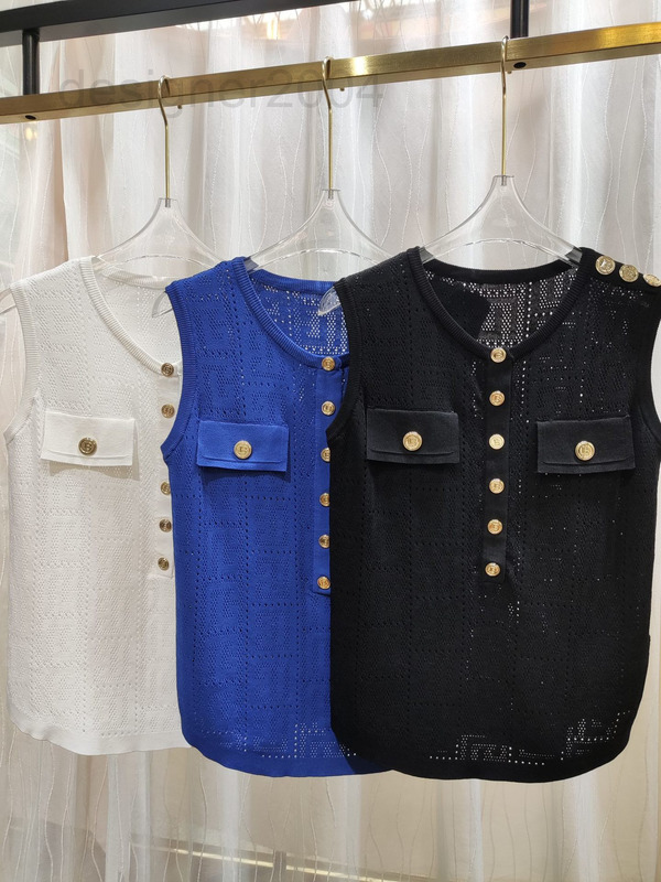 Chandails pour femmes Designer 20SS Balman Collar à fond T-shirt Commu au bouton creux Gire sans manches Versatile Slim Top Wzup