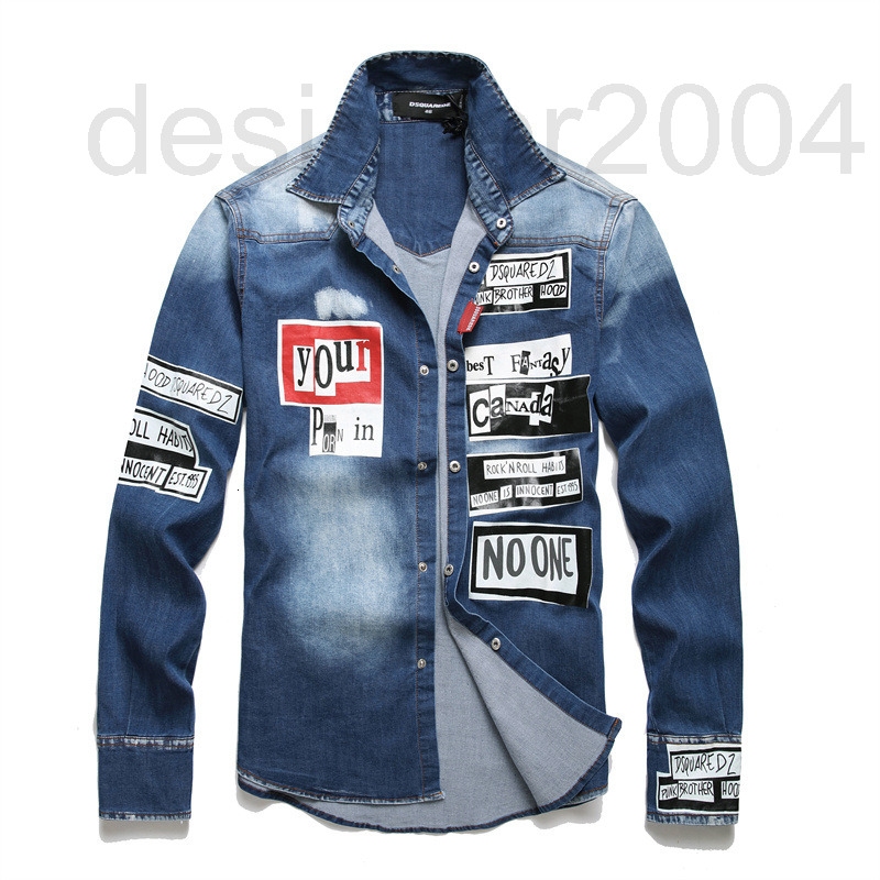 Men's Casual Shirts designer Printed shirt men's printed jeans cardigan long sleeve youth fashion Lapel T34E