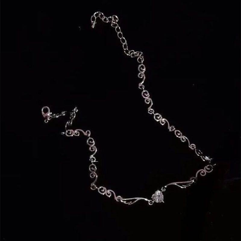 Goth Egirl Aesthetic Heart Crystal Wave Wing Pendant Necklace for Women Cute Chains Grunge Choker Collar Indie Collier Jewelry