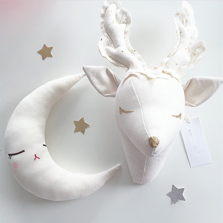 Plush Deer Head Trophy Wall Mount For Nursery Guest Cottage Stuffed Animal Baby Child Bedroom Decoration Wall Art Home Decor 220407