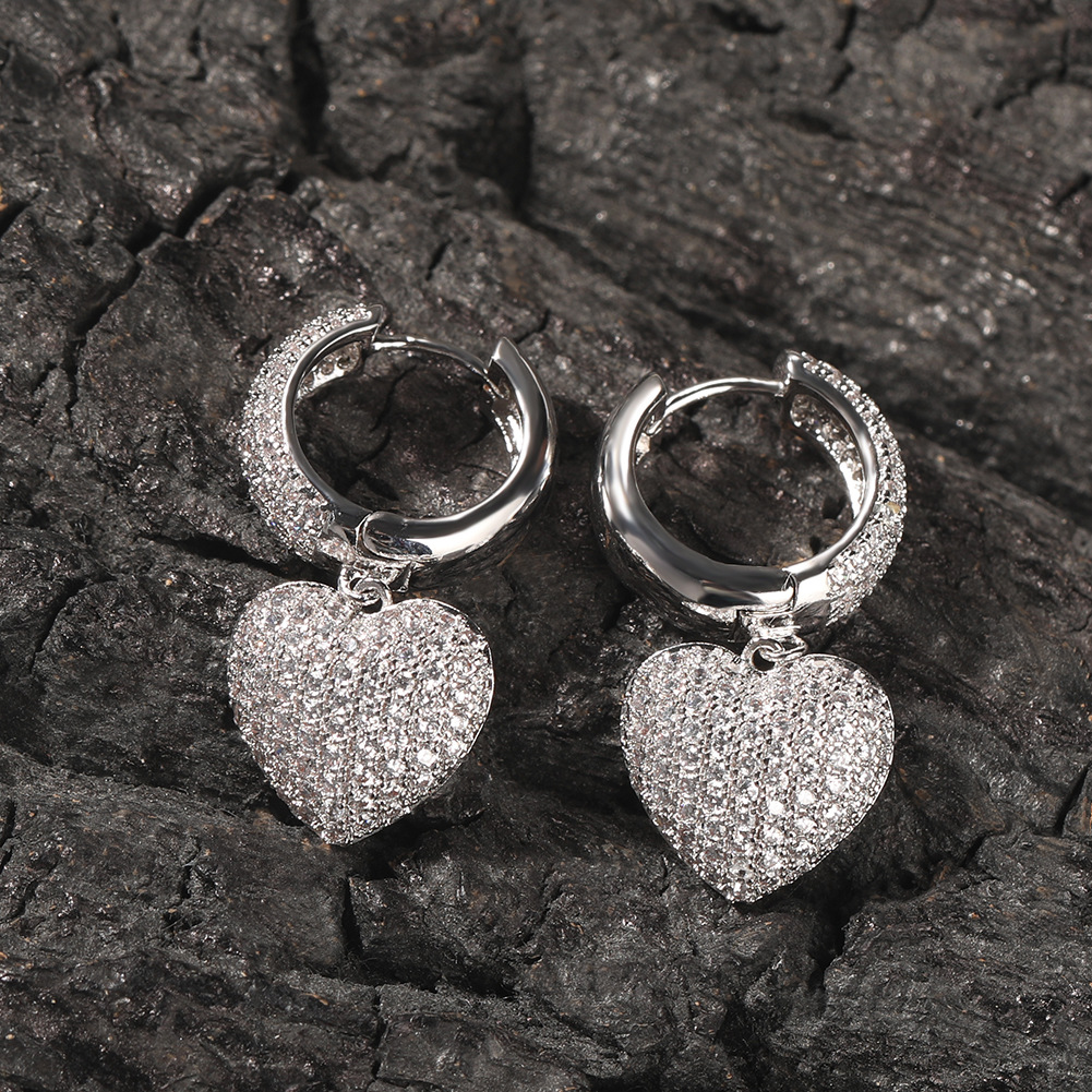 Mens Gold Heart Earrings Womens Silver Dangle Hoop Earring Fashion Hip Hop Love Earrings Jewelry