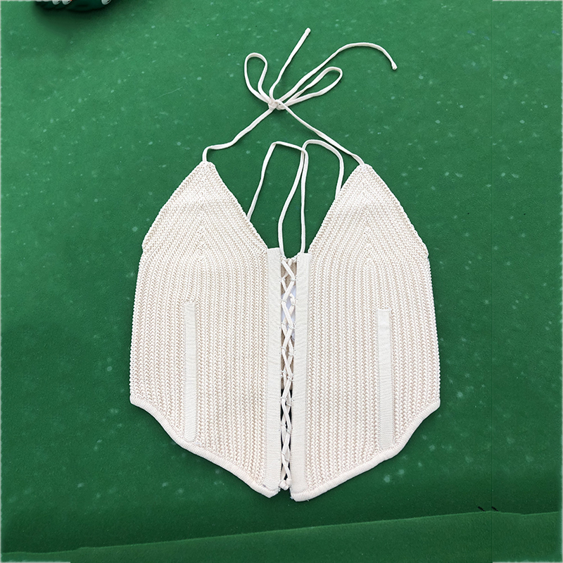 DEAT Women Knitted Bandage V-neck Halter Elasticity Camis Arrivals Sexy Temperament Fashion Spring Summer 11D958 220316