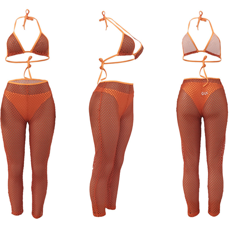 Wholesale Bikinis Set Summer Women Swimwear Sexy Hollow Out Swimsuits Halter Bra+bottom+pants 3 Pieces Sets Girls Beach Wear swimming suits 7201