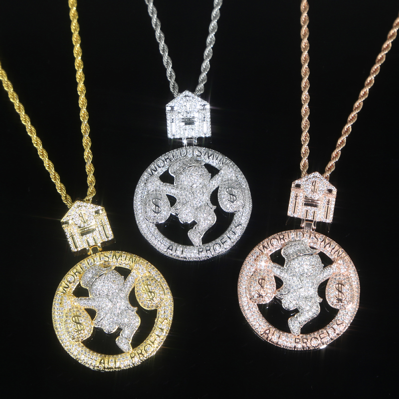 Iced out full cz stone paved pendant plated gold rose silver Circus money bag pendants fit cuban chain necklace for men women hip hop necklaces jewelr