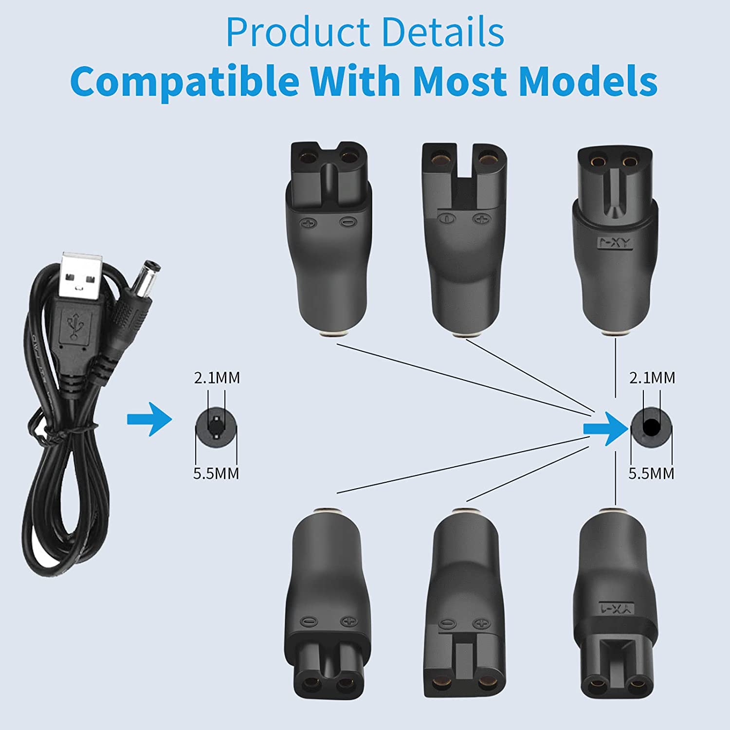 Power Cable 5V USB Charger Cord Replacement Adapter Compatible with a Various Types of HQ8505 Philips Norelco Shavers Electric Razor SURKER Clippers
