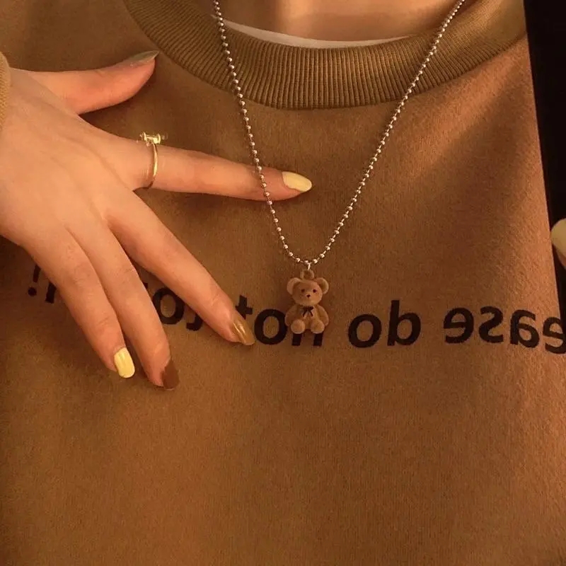 Cartoon bear pendant necklace personality trendy necklace fashion ins wind sweater sweater chain accessories