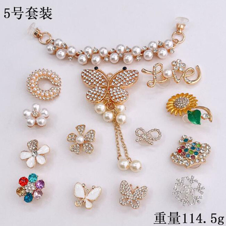 wholesale hot sell hole graden shoe accessories metal clog charms Removable chain shoes buckle pearl small fragrance shoe flower