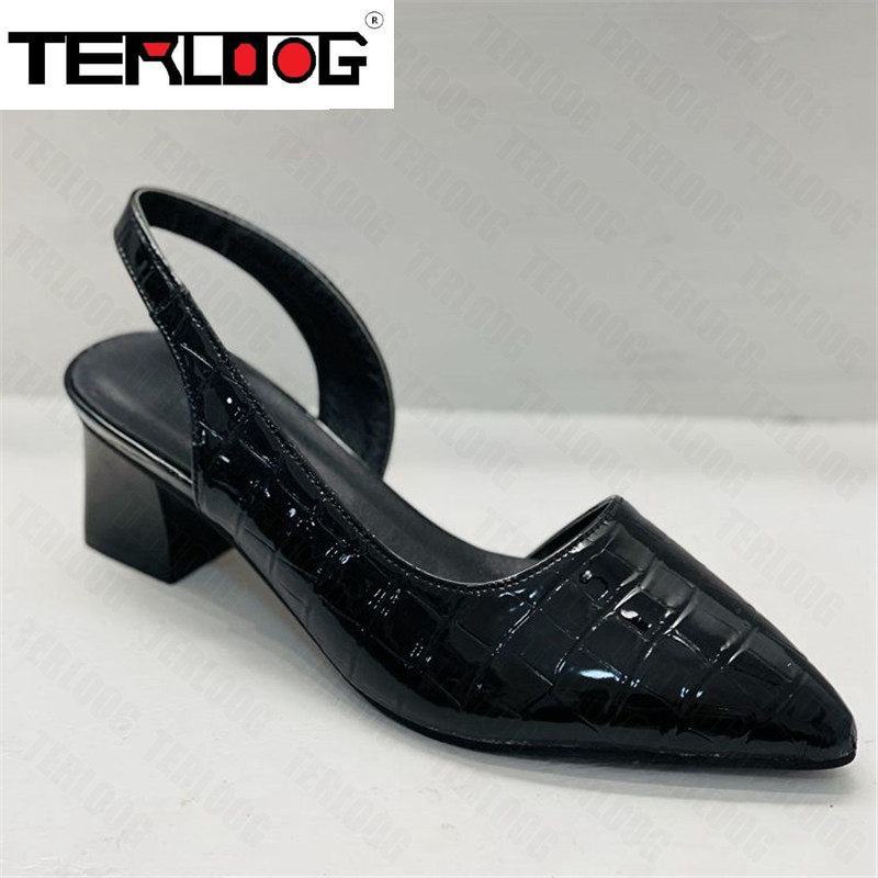 Women's Pointed Toes Pumps Mid Chunky Heels Slingback Sandals Shoes Summer Vintage Woman Lady Female Sandals Slippers Shoes 220418