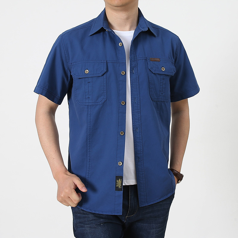 Summer Casual Shirt Men Oversized Short Sleeve Tooling Shirts Multiple Pockets Men's Clothing Blouse Overshirt 5XL MF08 220322