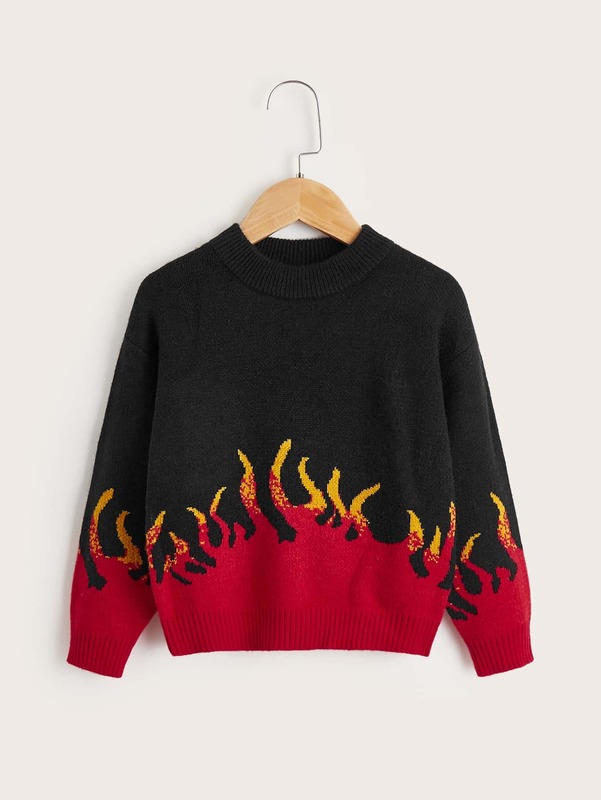 Toddler Boys Fire Pattern Drop Shoulder Sweater SHE
