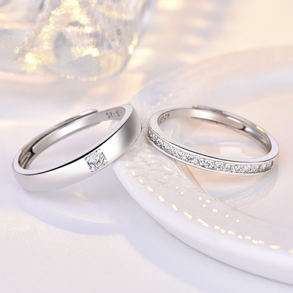 Solid Couple Rings Copper Plated Platinum Resizeable Multiple Crystal Jewelry Men Women 2 Pcs Overlap Opening Engagement Wedding Gift Finger Accessori