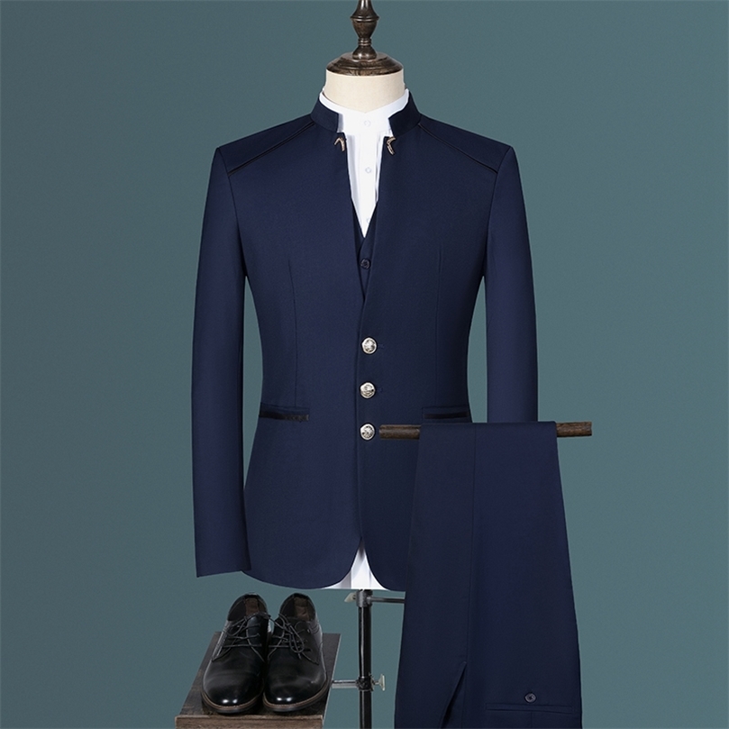 Stand Collar Men Blazer Pants Vest Business Mens Wedding Suit Jacket Coat Trousers Waistcoat High Quality Slim Vest Dress Set 220704, 3 pcs set navy
Stand Collar Men Blazer Pants Vest Business Mens Wedding Suit Jacket Coat Trousers Waistcoat High Quality Slim Vest Dress Set 220704, 3 pcs set navy