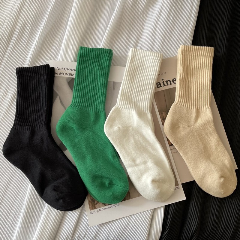 High Elastic Loop Terry Solid Color Thick Winter Sports Socks In Tube Retro Net Red Stockings