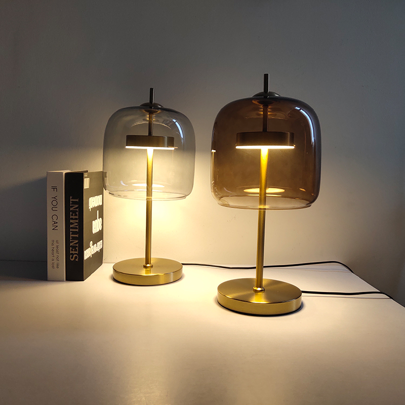 Elegant Nordic Style LED Table Lamp in Matte Gray Glass for Home Office and Bedroom Accent