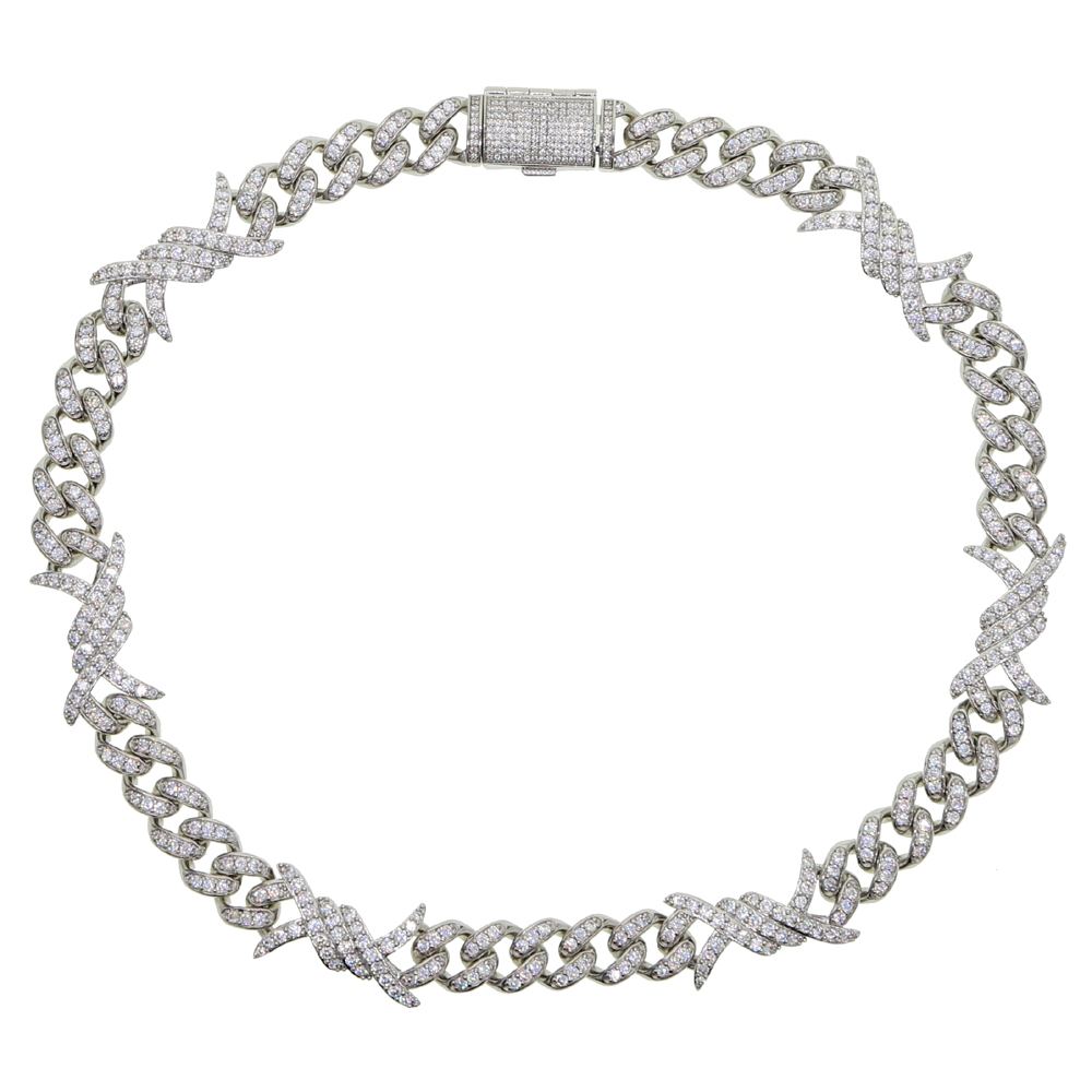 Barbed wire cuban link chain necklace for men micro pave 5A cz iced out bling hip hop men boy jewelry