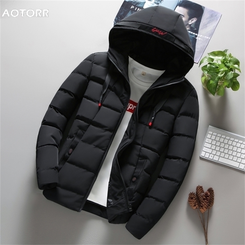 Winter Men Solid Color Parkas High Quality Hooded Jackets Mens Hoodies Warm Thick Jacket Male Fashion Casual Parka Coat 201127