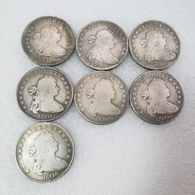 US 1798 -1804 7pcs Draped Bust Dollar Heraldic Eagle Silver Plated Copy Coins metal craft dies manufacturing factory Price
US 1798 -1804 7pcs Draped Bust Dollar Heraldic Eagle Silver Plated Copy Coins metal craft dies manufacturing factory Price