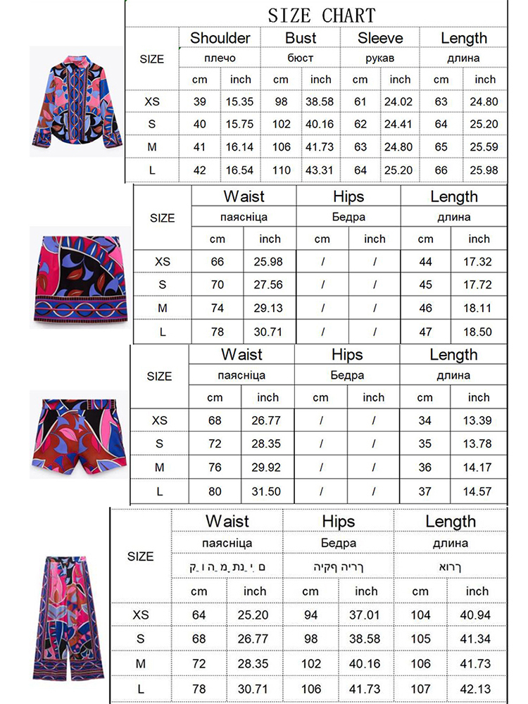 TFMLN 3PCS Women Bermuda Printed Blouses Short Skirt Set Turn Down Collar Long Sleeve Tops High Waist Outfits 220602