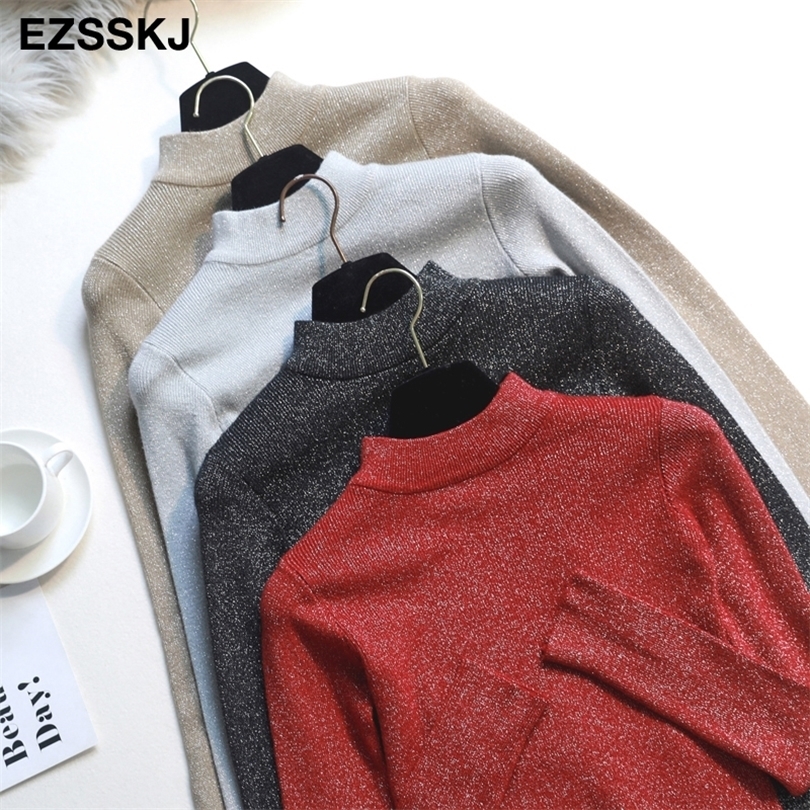 Shiny Lurex High Neck Long Sleeve Pullover Sweater For Women - Autumn Winter 2024 B3