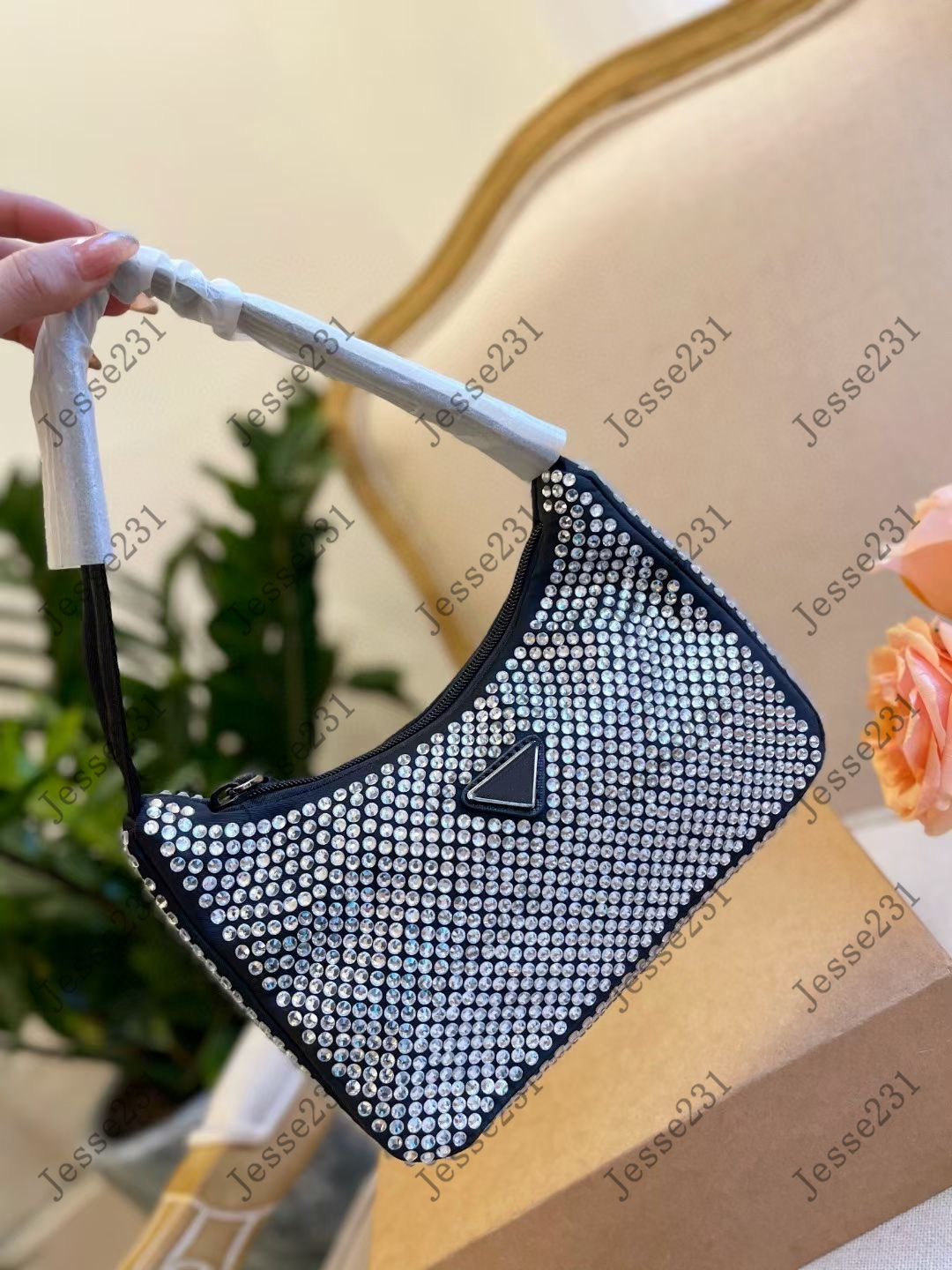 5A Quality Designer Luxury shoulder bags hobo nylon women Rhinestone Diamante canvas lady pack handbags presbyopic purse messenger cross body Tote bag with box, Black-1 
5A Quality Designer Luxury shoulder bags hobo nylon women Rhinestone Diamante canvas lady pack handbags presbyopic purse messenger cross body Tote bag with box, Black-1
