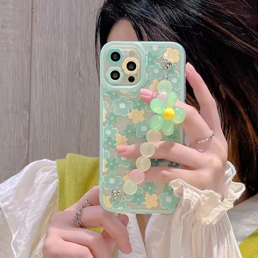 Ins small fresh green flower hand chain phone cases for 12 pro max XS/XR78p, Customize
Ins small fresh green flower hand chain phone cases for 12 pro max XS/XR78p, Customize
