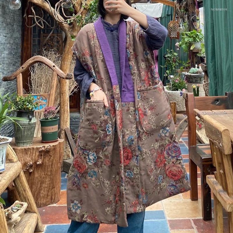Women's Vests Johnature Women Vintage Cotton Long Coats Chinese Style Sleeveless V-Neck Patchwork Print Floral 2022 Winter Pocket Luci22, Khaki
Women's Vests Johnature Women Vintage Cotton Long Coats Chinese Style Sleeveless V-Neck Patchwork Print Floral 2022 Winter Pocket Luci22, Khaki