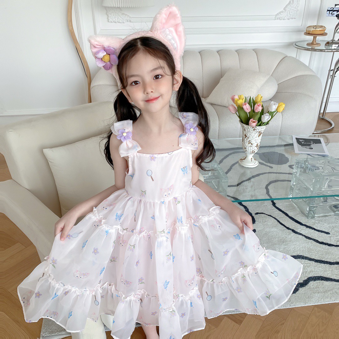 Kids Girls Chiffon suspender Dresses Summer Baby Girl flowers Print Dress Children Birthday Clothing Tutu