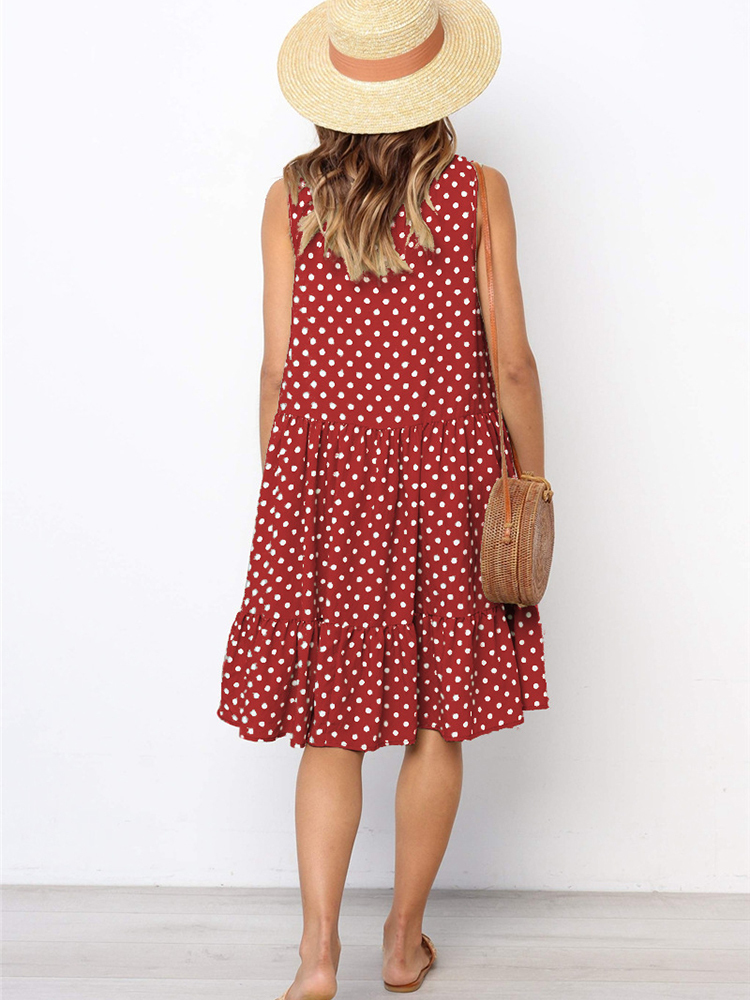 Lossky Women Summer Dress Polka Dot Chiffon Sleeveless Beach Mini Casual Yellow Sundress Fashion Plus Size For 220613