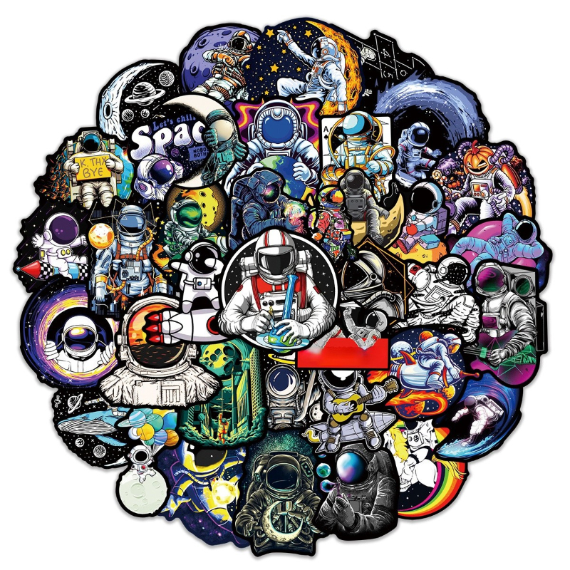 50Pcs Cool Interesting Black Astronaut Sticker Cartoon Space Suit Graffiti Kids Toy Skateboard Car Motorcycle Bicycle Sticker Decals