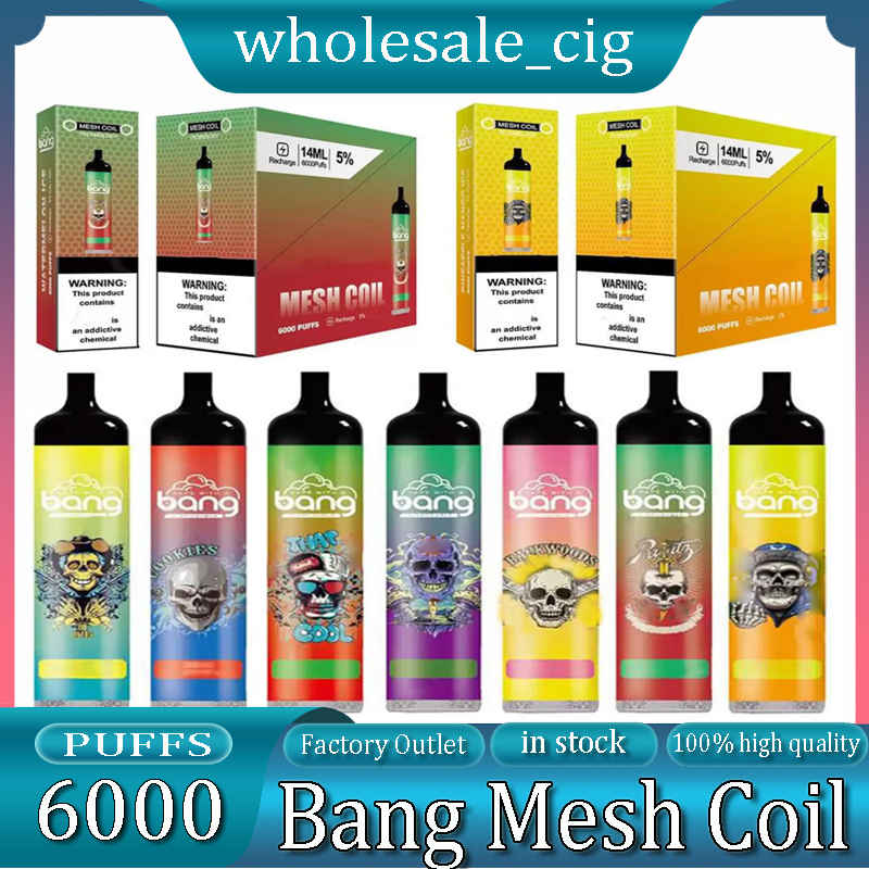 Original Bang Mesh Coil 6000 Puffs Bars Disposable 6000 Puff E cigarettes Vape Pen 14ml Pre-filled Pods Cartridge 1100mAh Rechargeable Battery puff
Original Bang Mesh Coil 6000 Puffs Bars Disposable 6000 Puff E cigarettes Vape Pen 14ml Pre-filled Pods Cartridge 1100mAh Rechargeable Battery puff