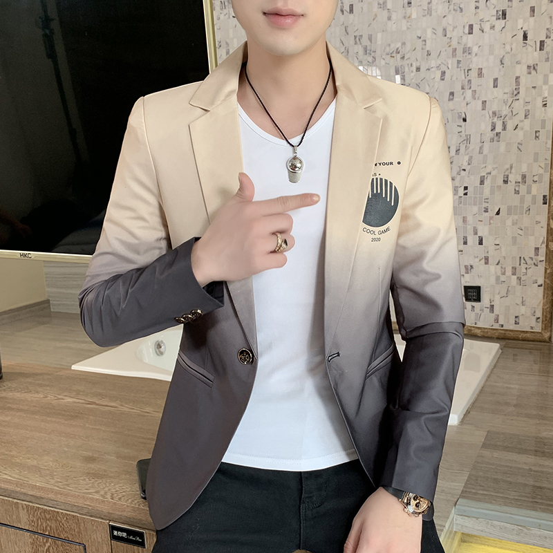 Blazer Men Spring Male Gradient Suit Jacket Masculino Korean Style Slim Fit Casual Men Fashion Trend Dress Jacket 220409