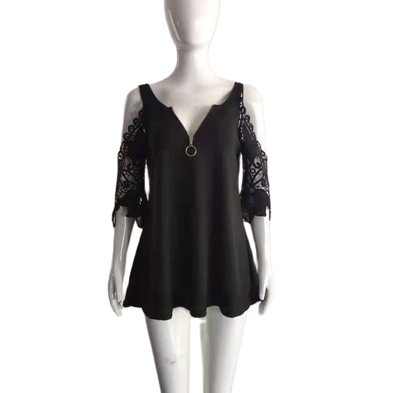 Women's Clothing Summer Sexy Off Shoulder Lace Patchwork V Neck Casual Elegant Tunic T-shirt Fashion Plus Size Ladies Tops 220411