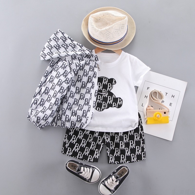 Toddler Boys Girls Full Print Letter 3pcs Clothes Set Summer Baby Infant Thin Sunscreen Jacket+T-shirt+Shorts Kids Clothing 220507
