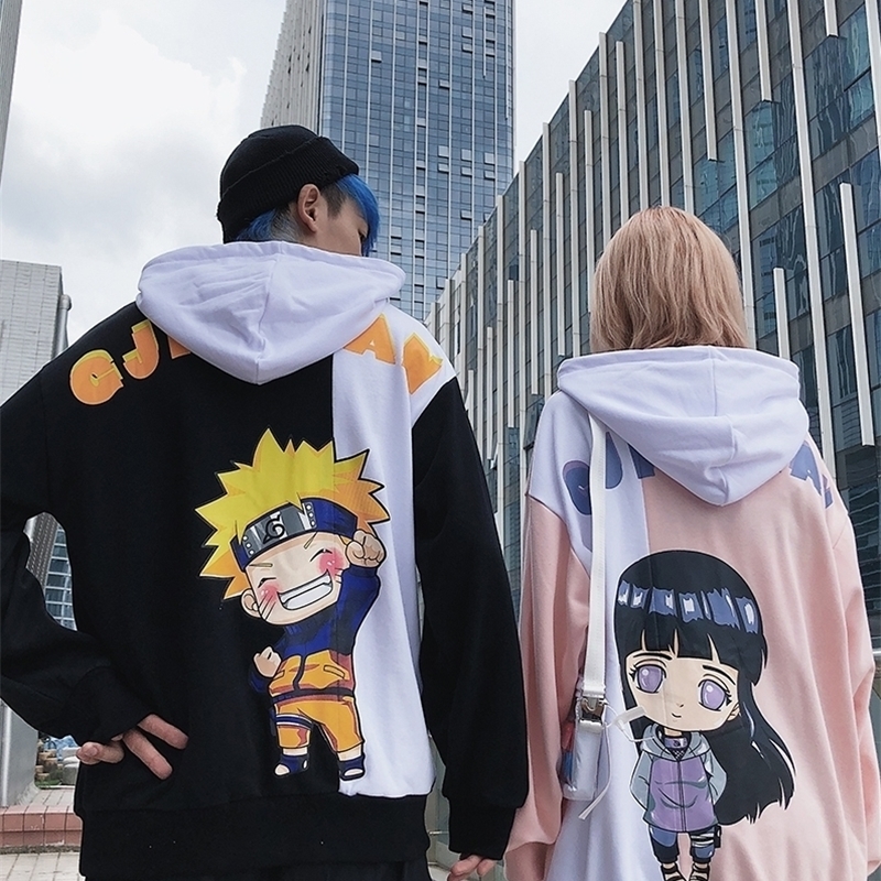 New Cartoon Anime Fire Shadow Couple Theme Hoodie Fashion Hip Hop Sports Men and Women Ins Loose Trend Versatile Top 201114