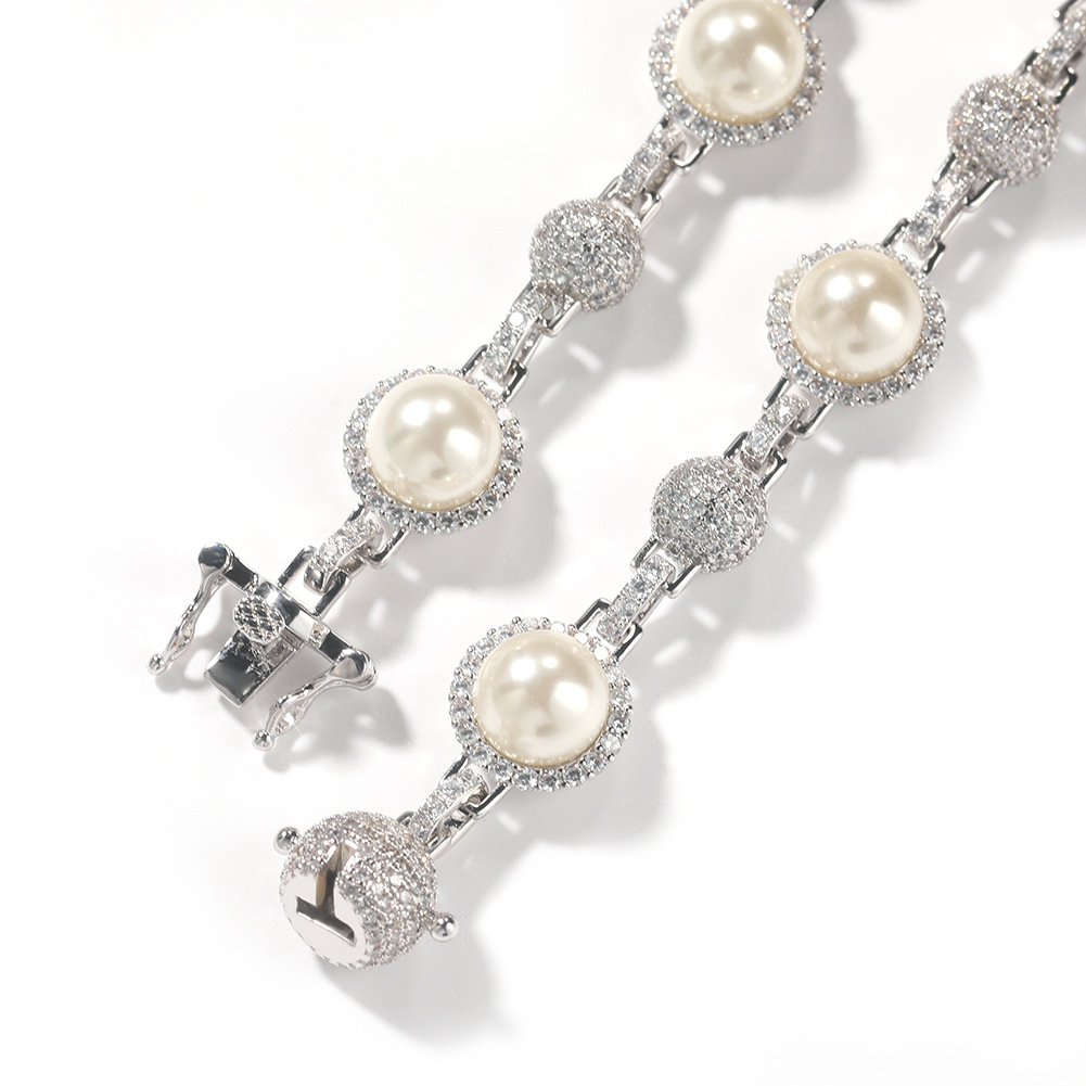 Hip Hop Pearl Necklaces Bling Diamond Stone Men's Personality Trend Retro Stacked Chain Sweater Accessories