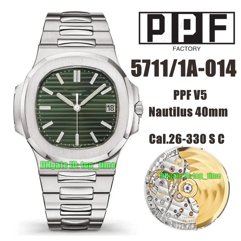 PPF V5 Top Quality Watches 5711/1A-014 40mm Nautilus Self-Winding Cal.26-330 S C Automatic Mens Watch Green Dial Stainless Steel Bracelet Gents Sports Wristwatches, Vip
PPF V5 Top Quality Watches 5711/1A-014 40mm Nautilus Self-Winding Cal.26-330 S C Automatic Mens Watch Green Dial Stainless Steel Bracelet Gents Sports Wristwatches, Vip
