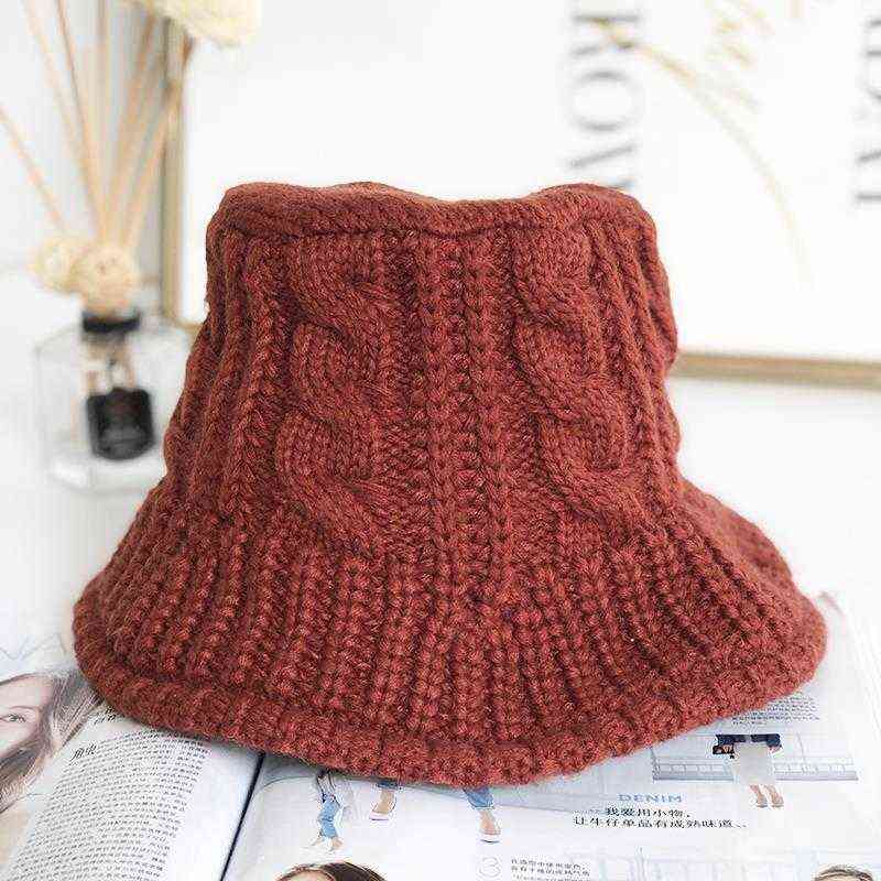Bucket Hats Women Winter Thicken Knitting Warm Basin Caps Korean Style Students All-match Folding Solid New Womens Stylish Retro Y220406