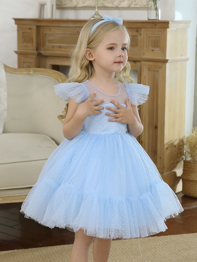 Girls Princess Dress Kids Elegant Wedding Tutu Prom Dresses Children Tulle Flare Sleeve Communion Party Formal Evening Clothes 220707