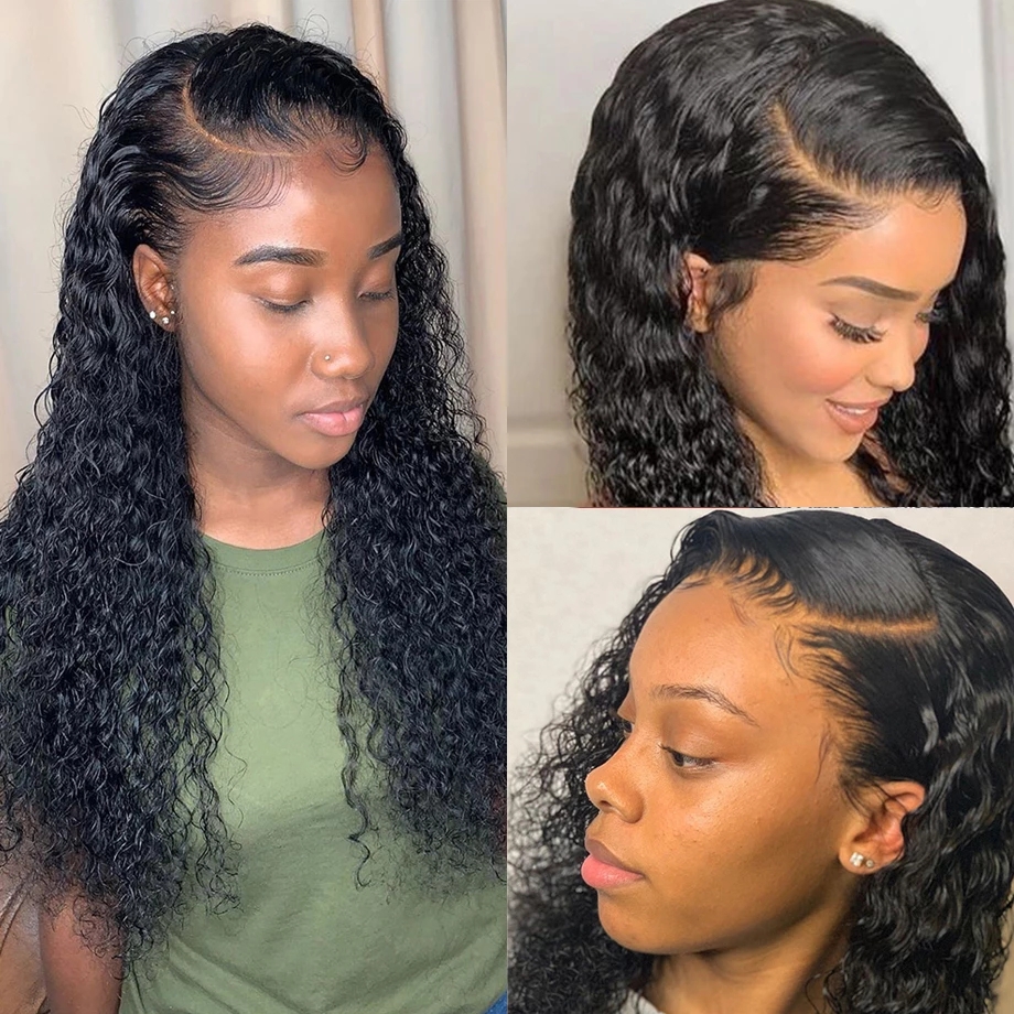 36 Inch Long Loose Deep Wave Brazilian Human Hair Wigs Transparent Synthetic Curly Lace Front Wig For Women