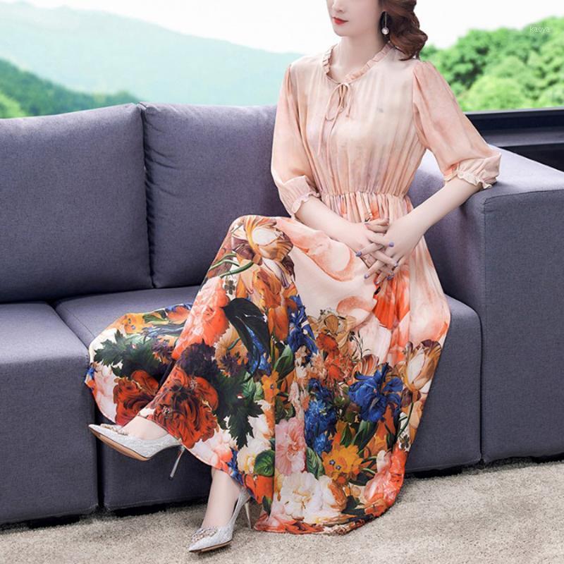 Floral Printing Waist A-line Dress Half Sleeve Women Party Costumes Summer Elegant Lace Stitching Long Dresses Vestidos Casual, As the picture
Floral Printing Waist A-line Dress Half Sleeve Women Party Costumes Summer Elegant Lace Stitching Long Dresses Vestidos Casual, As the picture