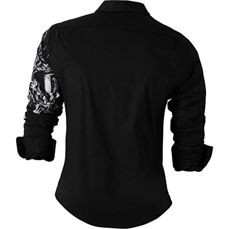 Sportrendy Men Shirts Dress Casual Fashion Long Sleeve Slim Fit Stylish Skull Print Tattoo JZS047 220322