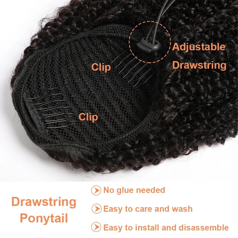Drawstring Ponytail Human Hair black women Afro Kinky Curly extension Remy Brazilian Hair Pony tail Long Curl water wave 160g