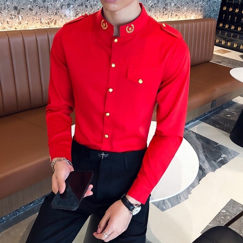 Autumn Men's Red Black Shirt S-5XL Mens Slim Fit Casual s Camisa Hombre Social Masculina s Men Dress 220322