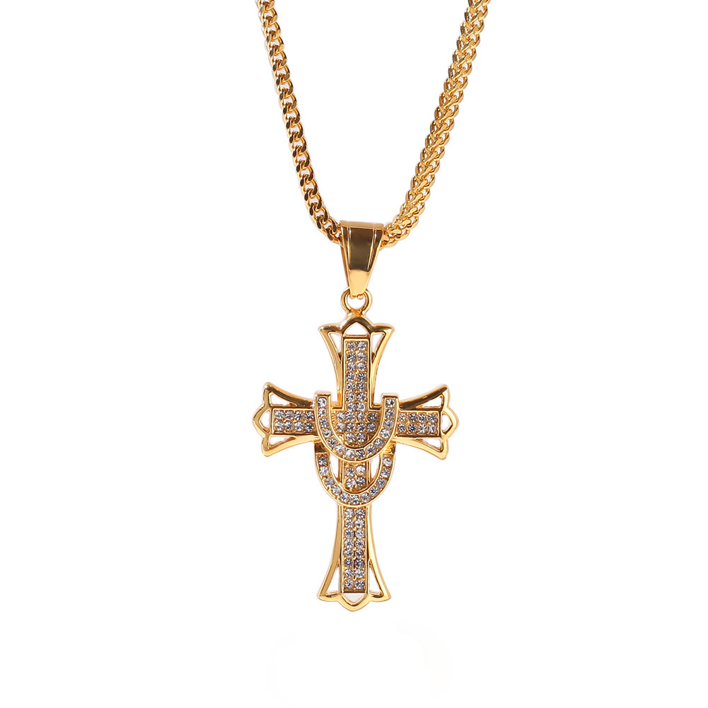 Shining Cross Pendants Necklace Jewelry Stainless Steel 18K Real Gold Plated Men Gift Religious Jewelry