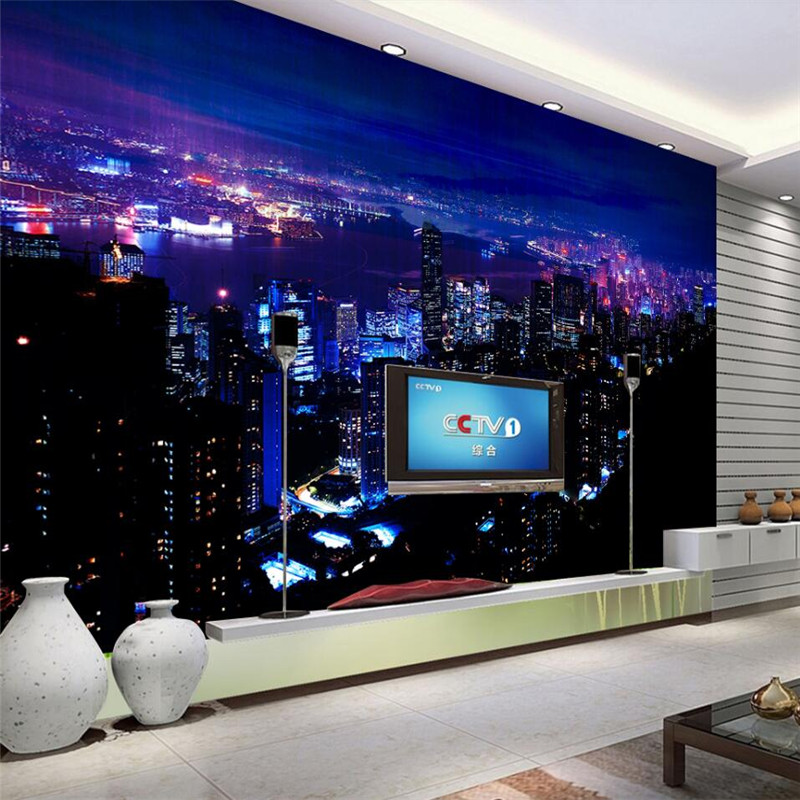 city night background wall custom large mural green wallpaper papel de parede para quarto Papel de parede