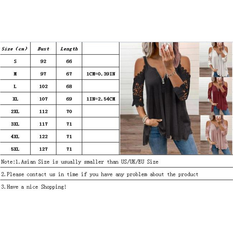 Summer Fashion Solid Color Casual Top Women's Sexy Low-Cut V-Neck Zipper Stitching Lace Mid-Sleeve Plus Size T-Shirt Women 220411