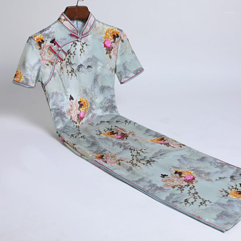 Chinese Style Long Cheongsam Dresses Sexy Short Sleeve Evening Banquet Party Dress Qipao Ethnic Clothing
Chinese Style Long Cheongsam Dresses Sexy Short Sleeve Evening Banquet Party Dress Qipao Ethnic Clothing
