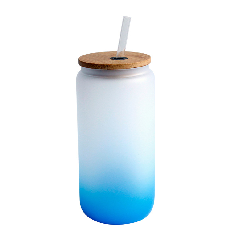 20oz Sublimation Blank Beer Can Glass with bamboo lids and Straw Borosilicate Glasses Tumbler Mason Jar Blanks for Iced Coffee Juice Soda Drinks