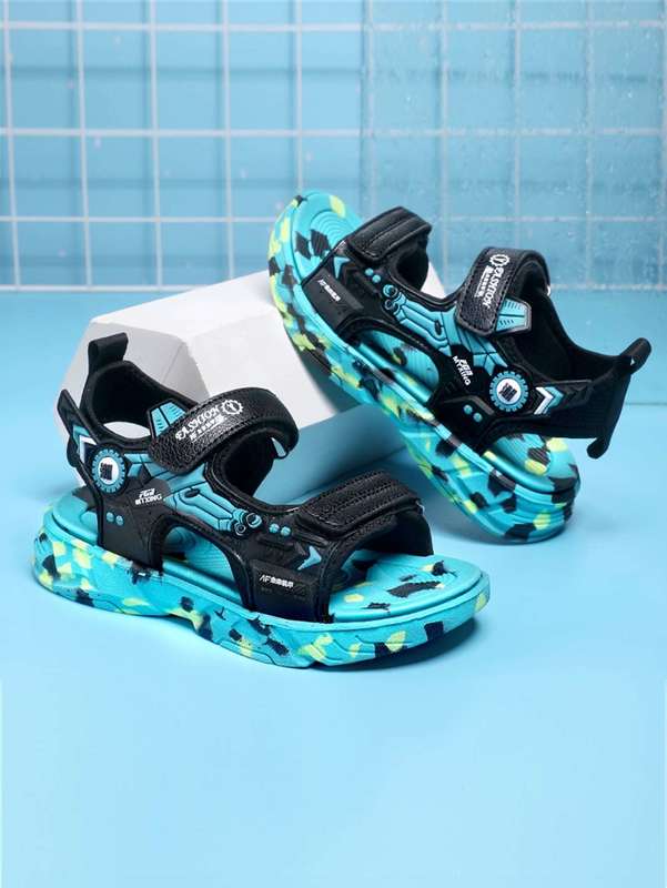 Boys Chinese Character Pattern Colorblock Hook-and-loop Fastener Sport Sandals SHE